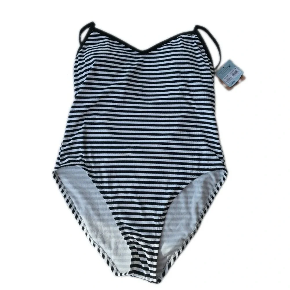 Shade & Shore Black And White Stripped Swimsuit One Piece XL Nautical NWT (388)